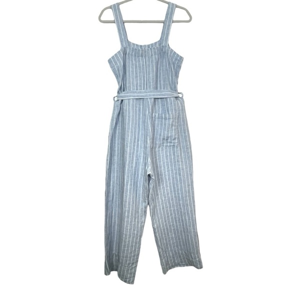 Everlane Linen Square Neck Blue Pinstripe Button Down Tie Front Jumpsuit 2 NWOT - Picture 10 of 14